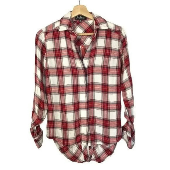 Sam Edelman Red & White Plaid Back Zip Long Sleeve Button Down XS - Picture 2 of 4